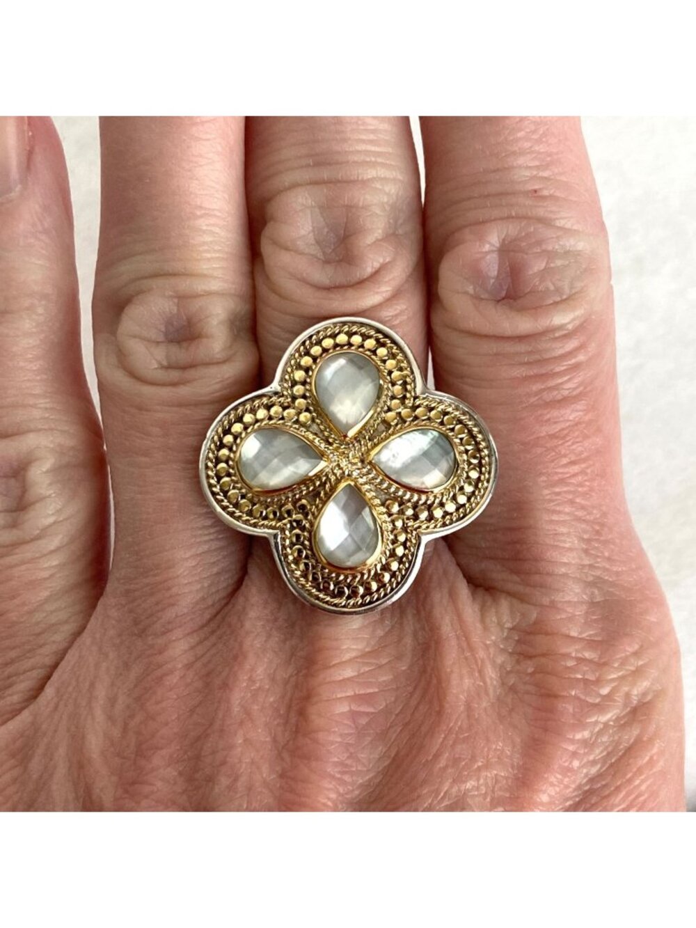 Anna Beck 18K Gold Plated Sterling Silver Quartz Mother Of Pearl Clover Ring